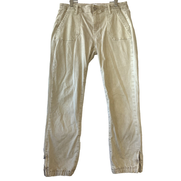 Paige Mayslie Jogger Womens 28 (30x26) Sand Cotton Blend Ankle Zip Pockets USA - Picture 1 of 14